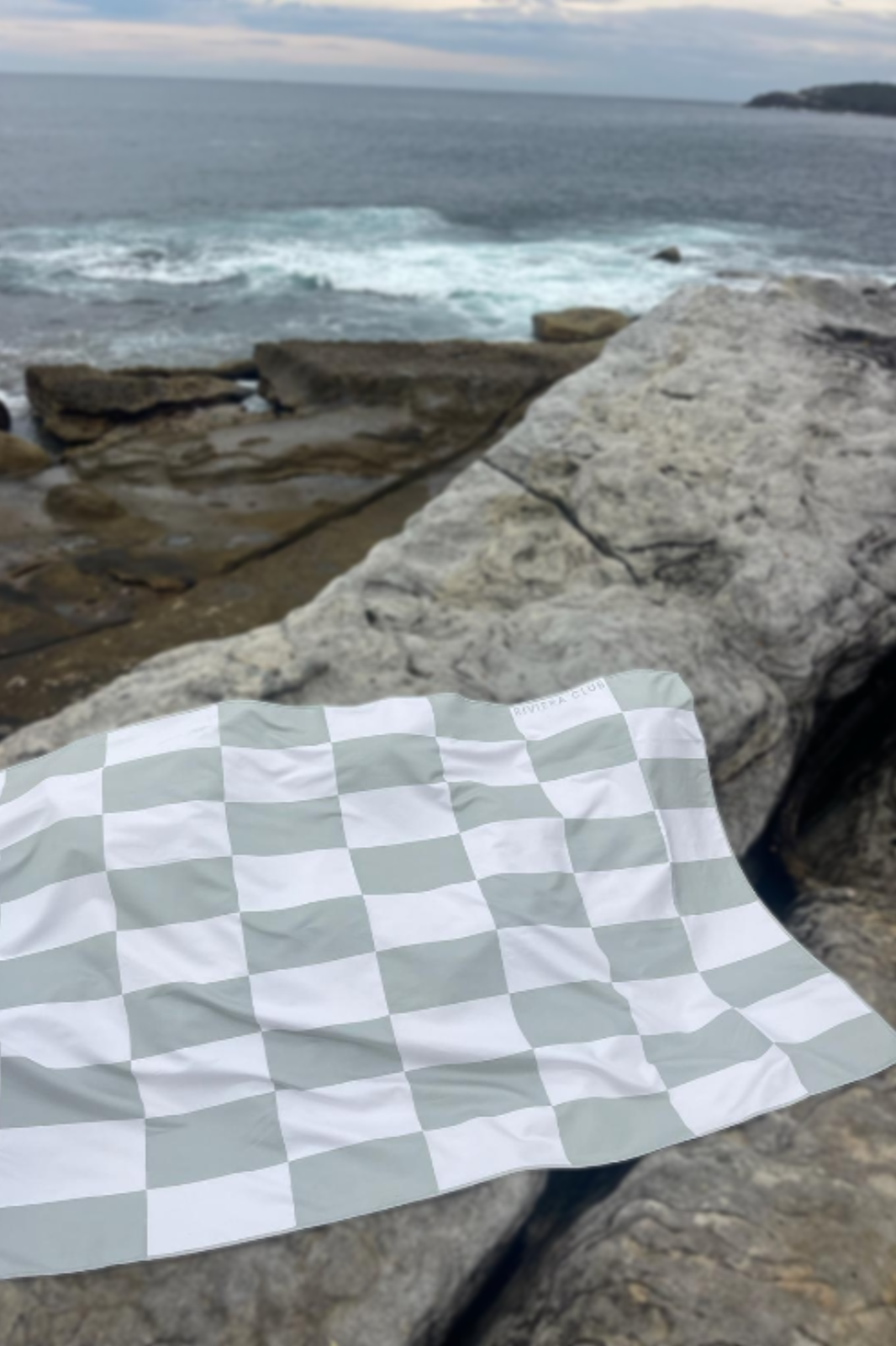 Sage check beach towel