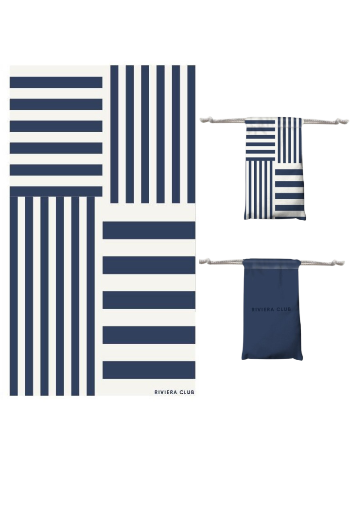 Navy check beach towel
