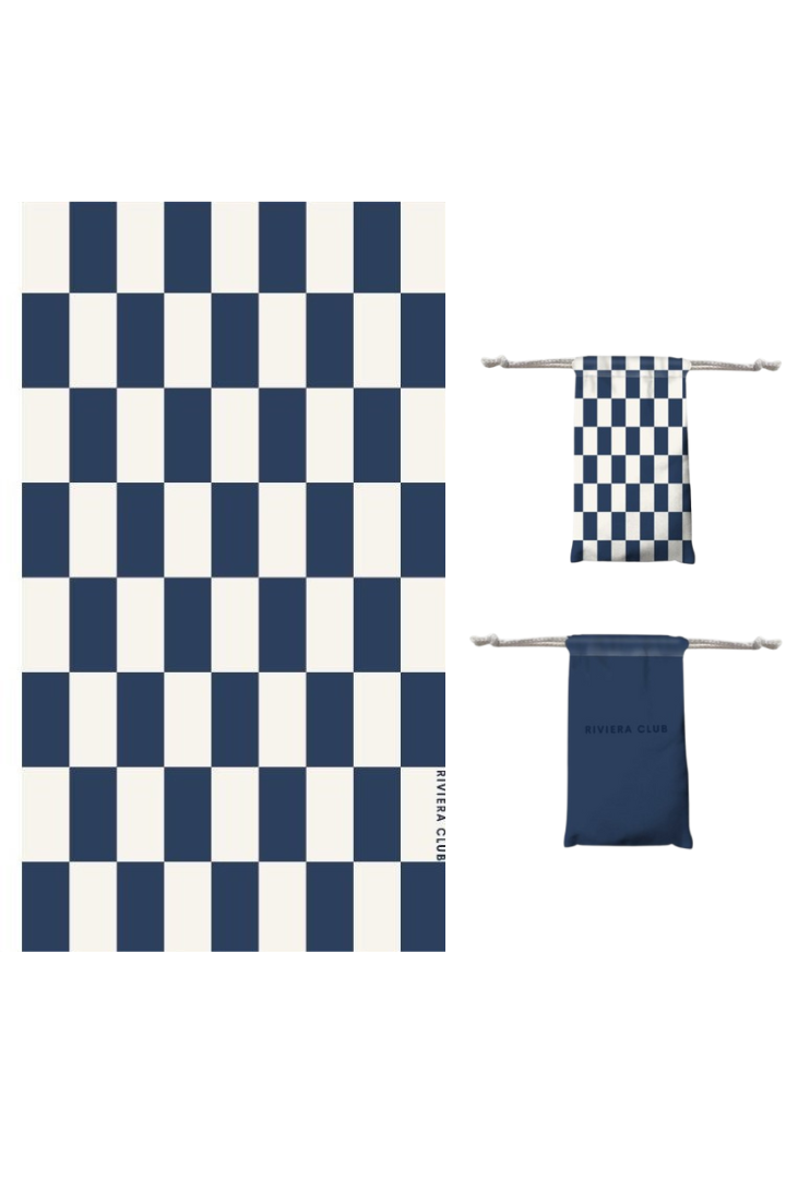 Navy check beach towel