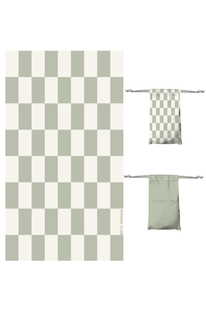 Sage check beach towel