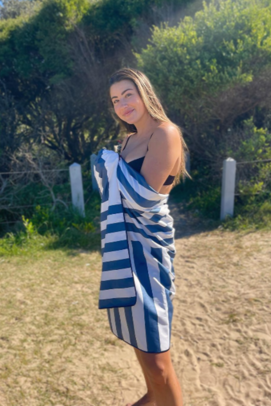 Navy check beach towel