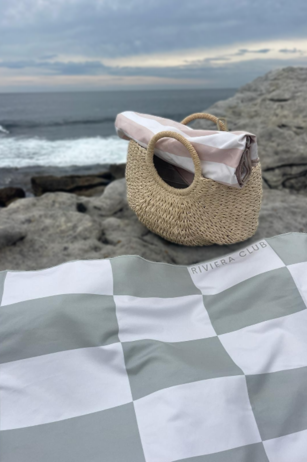 Sage check beach towel