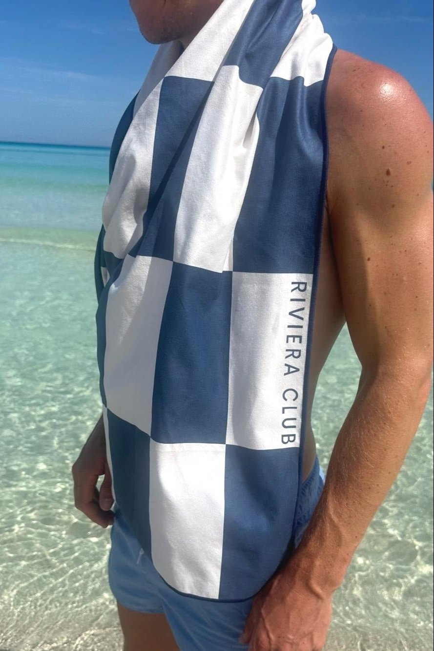 Navy check beach towel