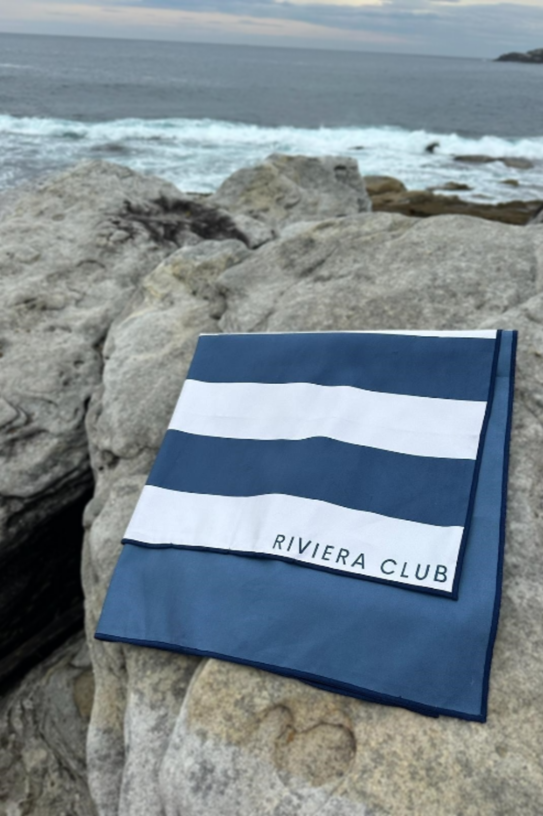 Navy check beach towel