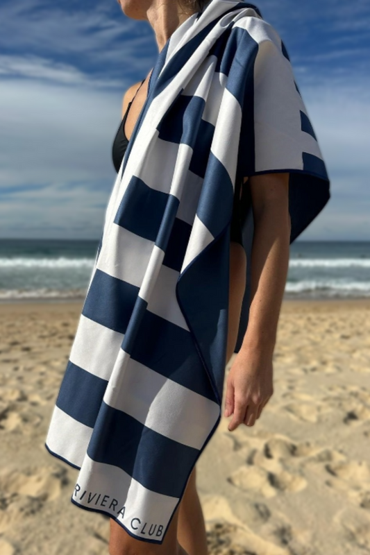 Navy check beach towel