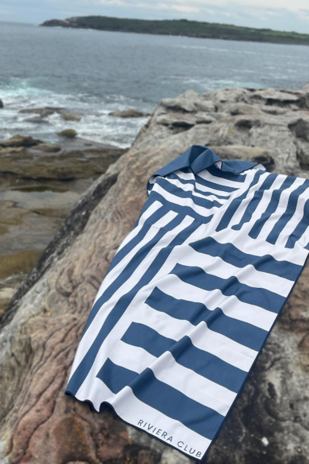 Navy check beach towel