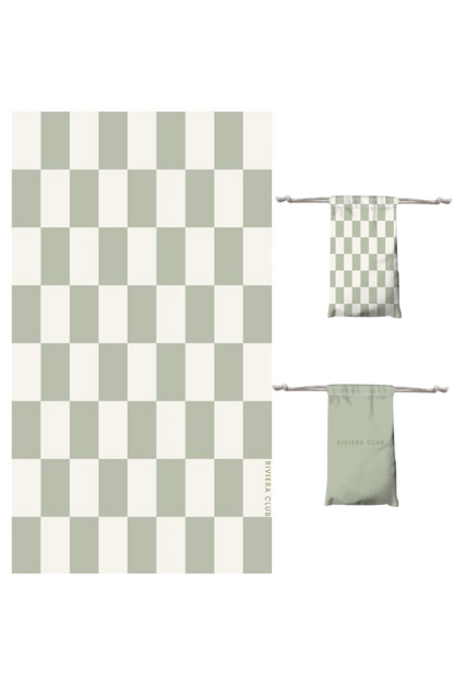 Sage check beach towel