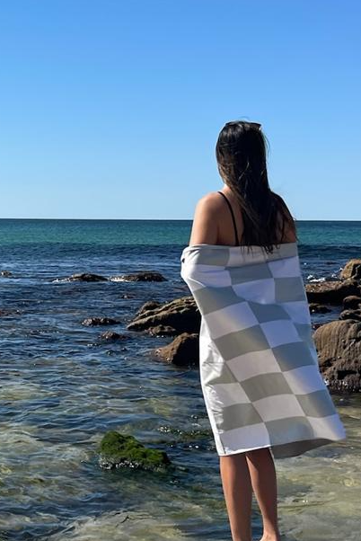 Sage check beach towel