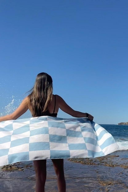 Blue check beach towel