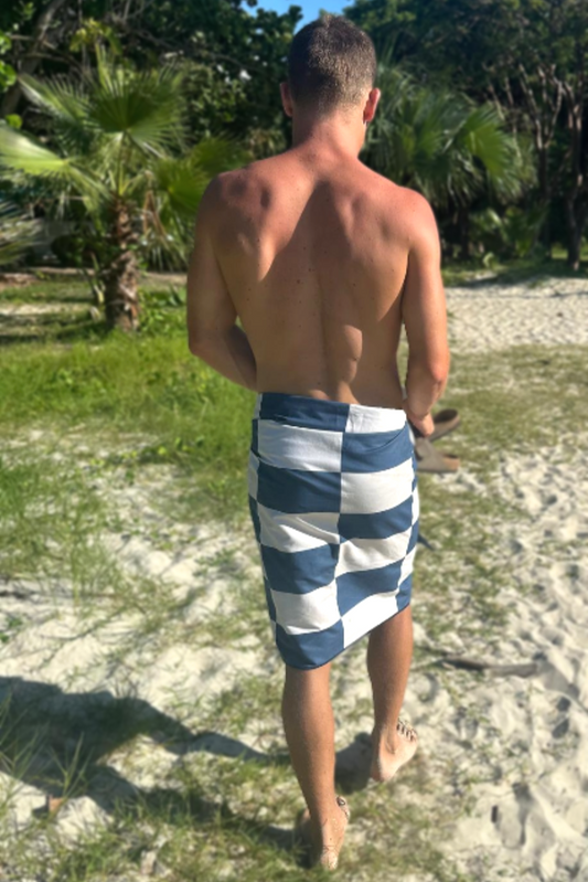 Navy check beach towel